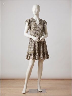Single Thread Babydoll Olive Floral Smocked Waist Mini Dress Floral